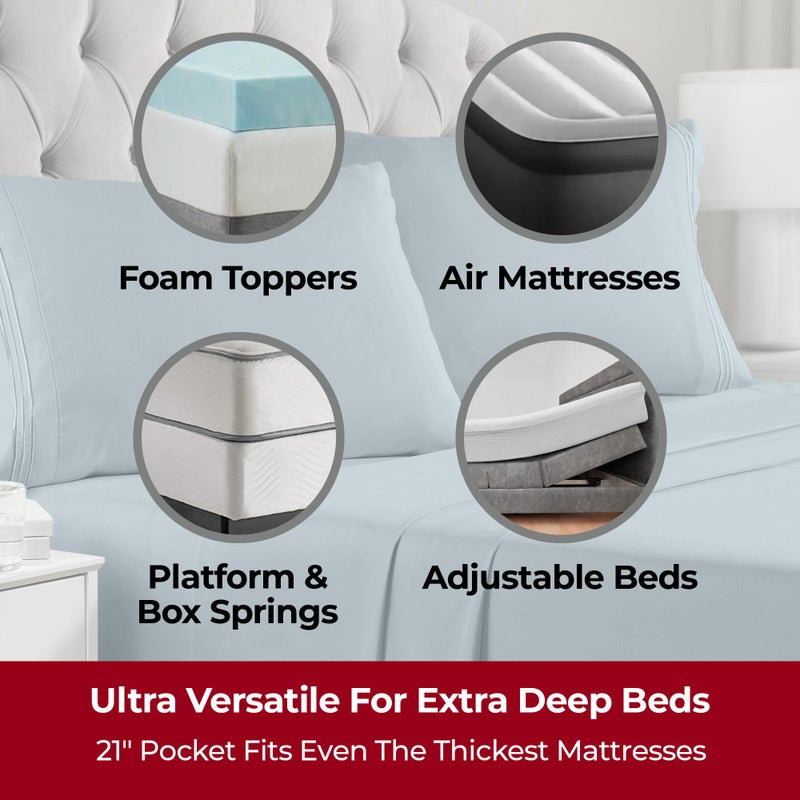 Mellanni Extra Deep Queen Sheets - 4 PC Iconic Collection Bedding - Hotel Luxury, Ultra Soft, Cooling Bed Sheets - Wrinkle, Fade, Stain Resistant (Queen, Spa Blue) - Image 2